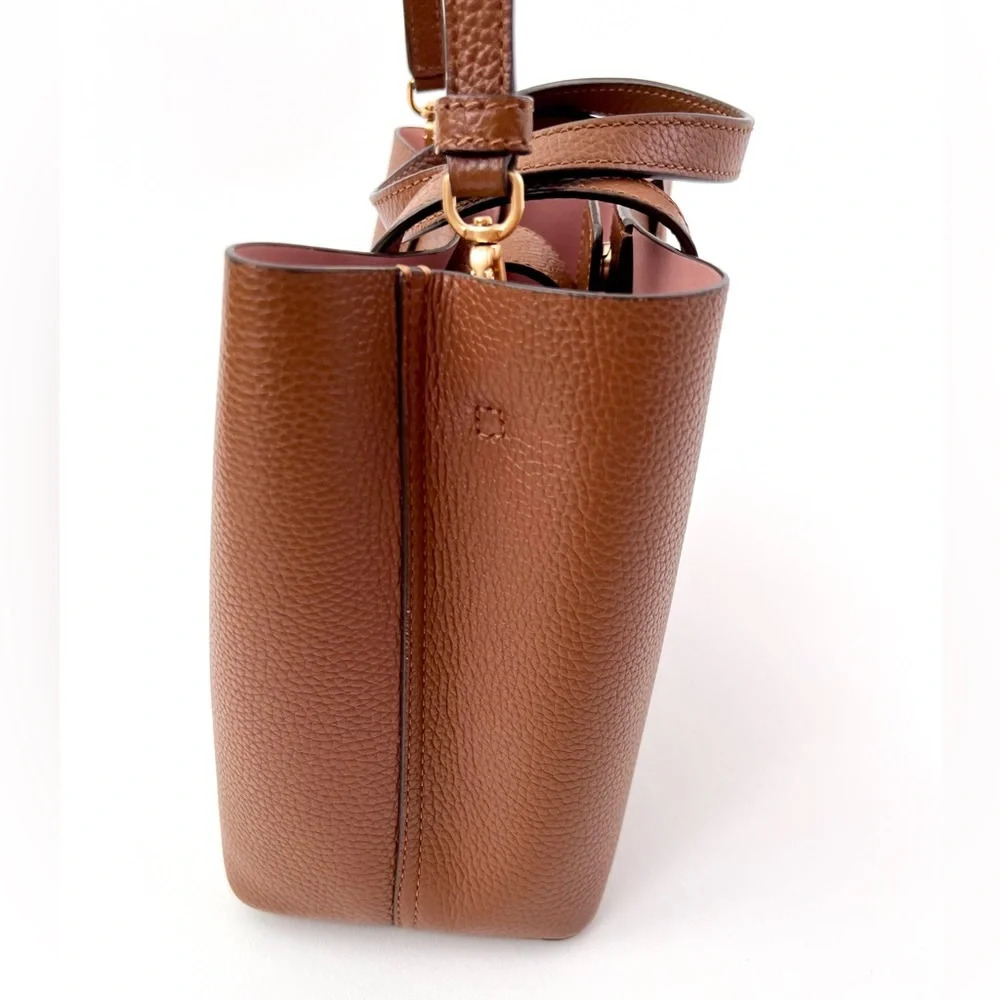 TORY BURCH | Blake Small Tote Handbag Crossbody Purse Brown Bourbon Leather - Picture 7 of 14